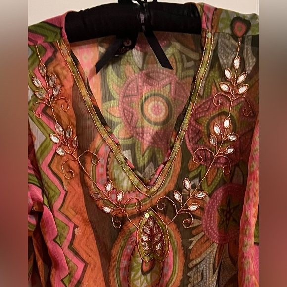 PRIYA EMBELLISHED SWIMSUIT COVER Size 40/Large adjustable waist long sleeve NWOT - Picture 3 of 11